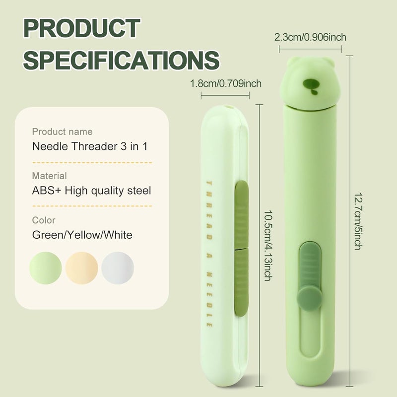 FENGWANGLI Automatic Needle Threaders Seam Ripper, Upgraded 3 in 1 Sewing Needle Threader Tool, Stretchable Quick Seam Rippers with Needle Storage for Hand Quilling, Embroidery Stitch Removal(Green) - Image 1